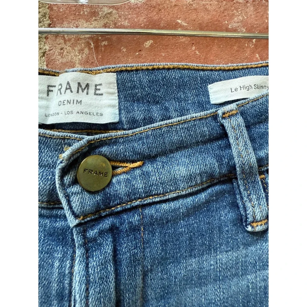 Frame Le‎ High Skinny Jeans Blue Mid Rise Raw Hem Distressed Astaire Sz 32 - Picture 4 of 10
